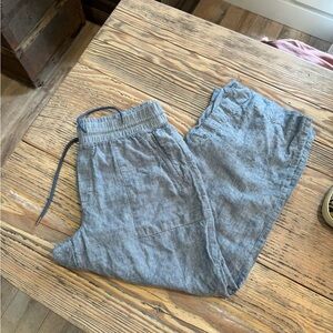 ATHLETA Pant Women 12P Retreat Linen Mid Rise Wide Leg Blue Pull-On